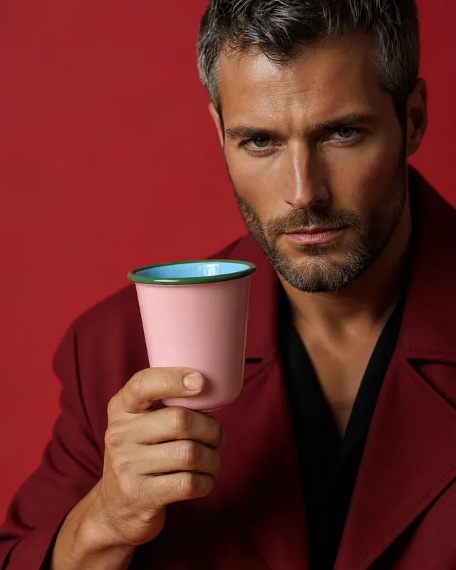 Portrait with enamel cup photography