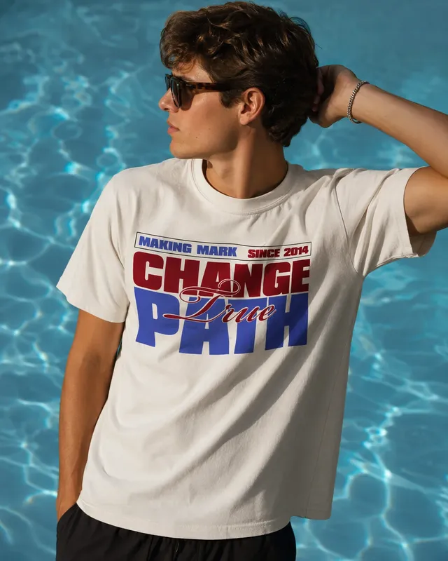 Graphic t-shirt poolside photography