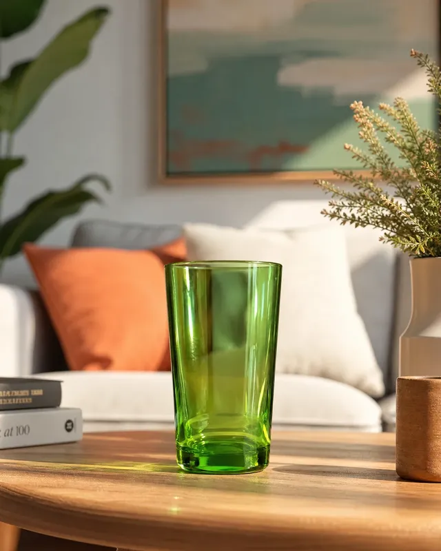 Green glass tumbler lifestyle photography